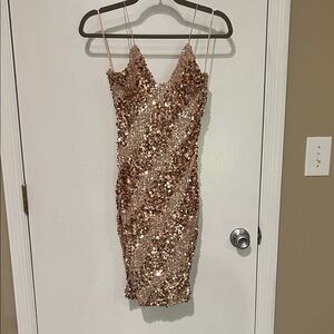 Sparkling Gold Sequin Mini Stretch Dress